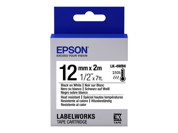 Epson Nastro fondo Bianco per testo Nero - resistente alle alte temperature 12/2 LK-4WBH - Nero su b