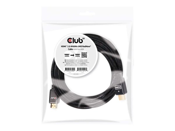 Club 3D HDMI 2.0 4K60Hz RedMere cable 15m/49.2ft - 15 m - HDMI tipo A (Standard) - HDMI tipo A (Stan