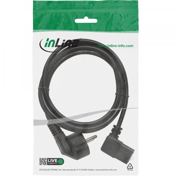 InLine Cavo alimentazione spina Tedesca 90° presa C-13 90°D - nero - 0,5m