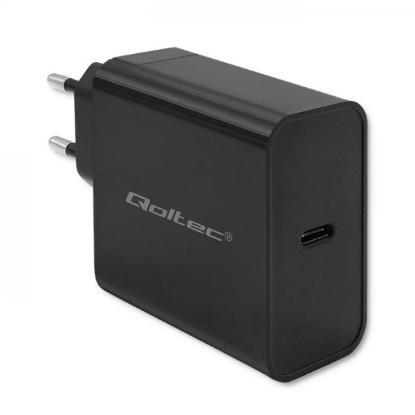 Qoltec 52379 Super Quick PD Charger| 1xUSB-C| 65W| 5-20V| 3-3| Black