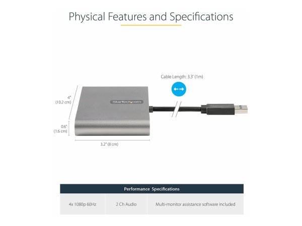 StarTech.com Adattatore USB-A a HDMI 1080p 60 Hz a 4 porte - Convertitore USB tipo A a HDMI - Multi