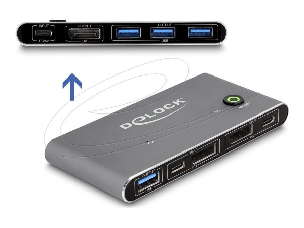 Delock Switch KVM DisplayPort 8K 30 Hz con USB 5 Gbps - 7680 x 4320 Pixel - 8K Ultra HD - Antracite