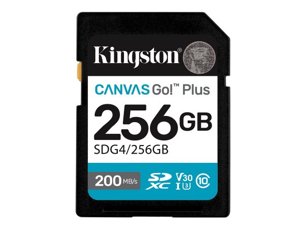 Kingston 256GB SDXC Canvas Go Plus Gen4 200MB/s C10 UHS-I U3 V30, 256 GB, SDXC,... - KINGSTON 256GB