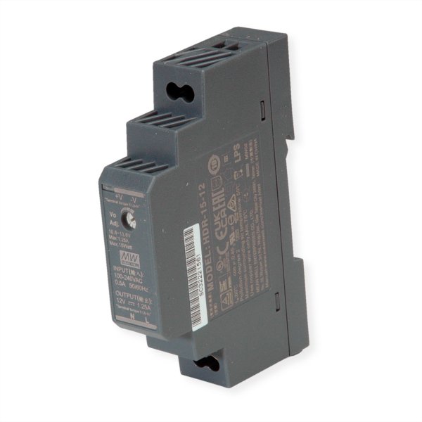 Meanwell MEAN WELL HDR-15-12 - 85 - 264 V - 15 W - 12 V - 1,25 A - RoHS - 54,5 mm