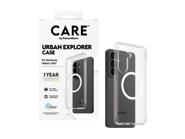 PanzerGlass CARE Urban Explorer Case transparent w. white Qi Samsung Galaxy S26+