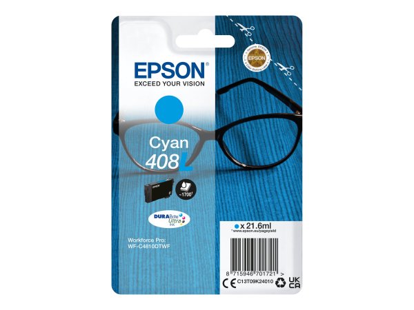 Epson Singlepack Cyan 408L DURABrite Ultra Ink - Resa elevata (XL) - Inchiostro a base di pigmento -