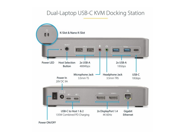 StarTech.com KVM Docking Station USB-C per due laptop - docking station DisplayPort a doppio monitor