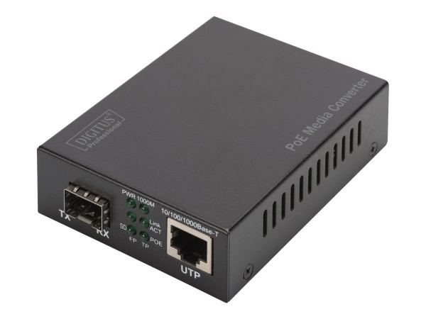 DIGITUS Convertitore multimediale Gigabit PoE - RJ45 / SFP - PSE - 1000 Mbit/s - 10Base-T - 100Base-