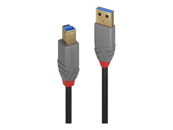 Lindy 36742 - 2 m - USB A - USB B - USB 3.2 Gen 1 (3.1 Gen 1) - 5 Gbit/s - Nero - Grigio