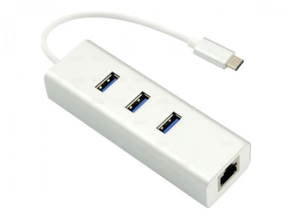 Helos Hub USB 3.1 Type-C St./3x+ RJ45 Gigabit Ethernet Premium 4K silber