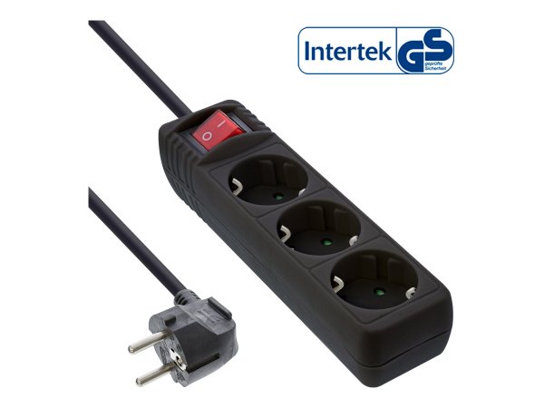 InLine Multipresa 3x Shucko - con interruttore - nero - cavo 3m,