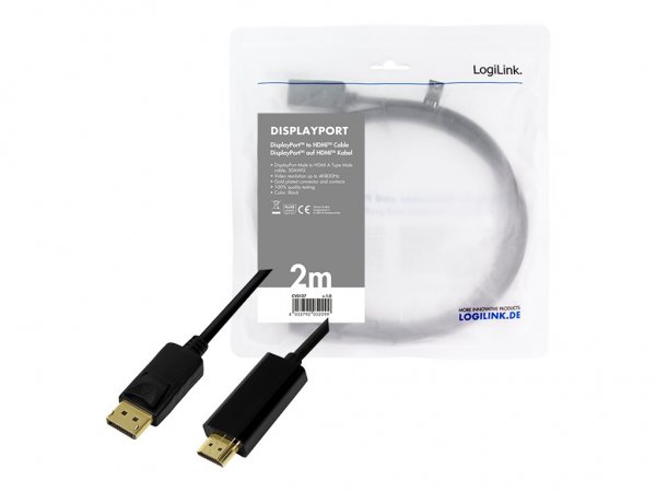 LogiLink CV0127 - 2 m - DisplayPort - HDMI tipo A (Standard) - Maschio - Maschio - Dritto