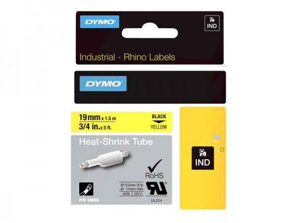 Dymo Rhino Industrial Tubi per etichette termorestringenti per cavi | 19 mm x 1,5 m | Stampa nera su