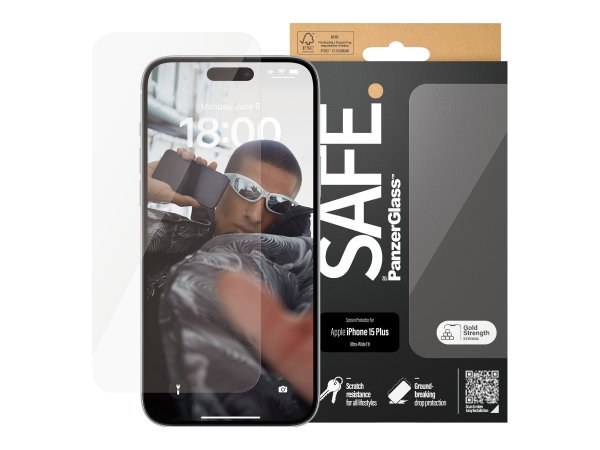 PanzerGlass SAFE. by ® Screen Protector iPhone 15 Plus | Ultra-Wide Fit - Apple - Apple - iPhone 15