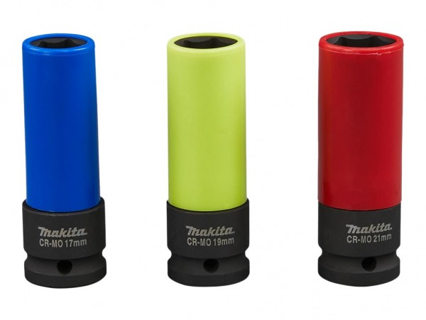 Makita E-12354 - 3 pz - 25,4 / 2 mm (1 / 2") - 17 - 19 - 21 mm - Blu - Rosso - 86 mm