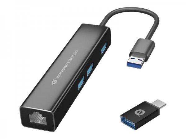 Conceptronic DONN07BA - USB 3.2 Gen 1 (3.1 Gen 1) Type-A - 10,100,1000 Mbit/s - Nero - RJ-45 - USB 3