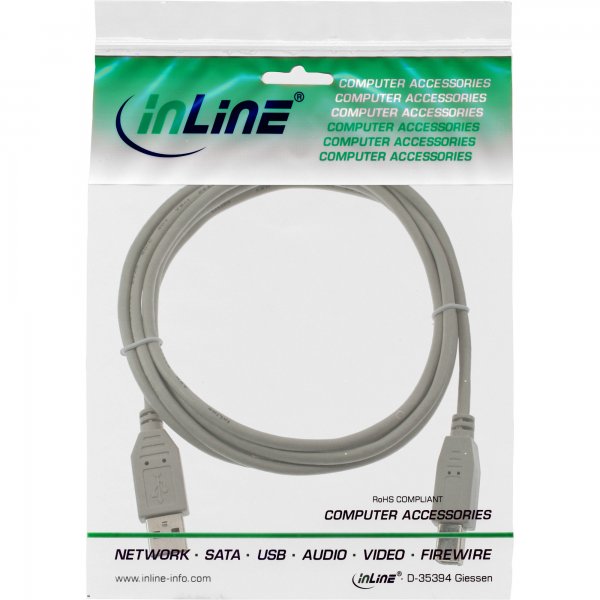 InLine Cavo USB 2.0 A maschio / B maschio - beige - 3m