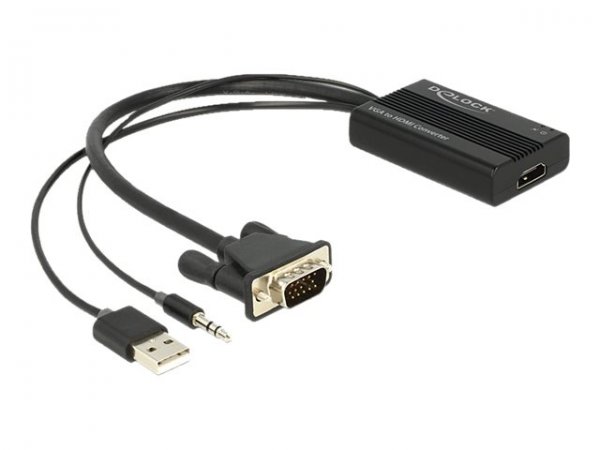 Delock VGA to HDMI Adapter with Audio - Video- / Audio-Adapter - DB-15, Mini-Stecker, USB (nur Strom