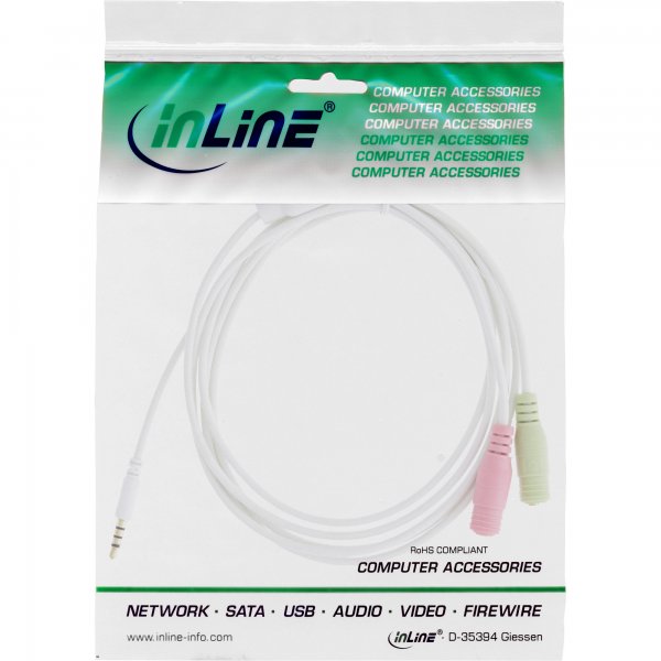 InLine Cavo audio Y - Jack 3,5mm M a 2x Jack 3,5mm F - 4pin CTIA - 1m - bianco