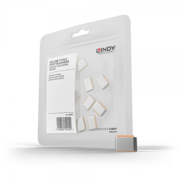Lindy 40440 - Bloccaporte - USB tipo-C - Arancione - Acrilonitrile butadiene stirene (ABS) - 10 pz -