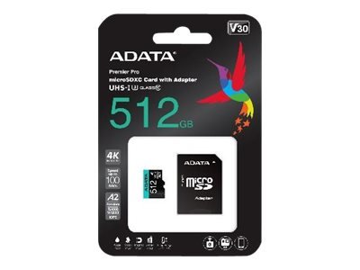 ADATA Premier Pro - 512 GB - MicroSDXC - Classe 10 - 100 MB/s - 80 MB/s - Class 3 (U3)