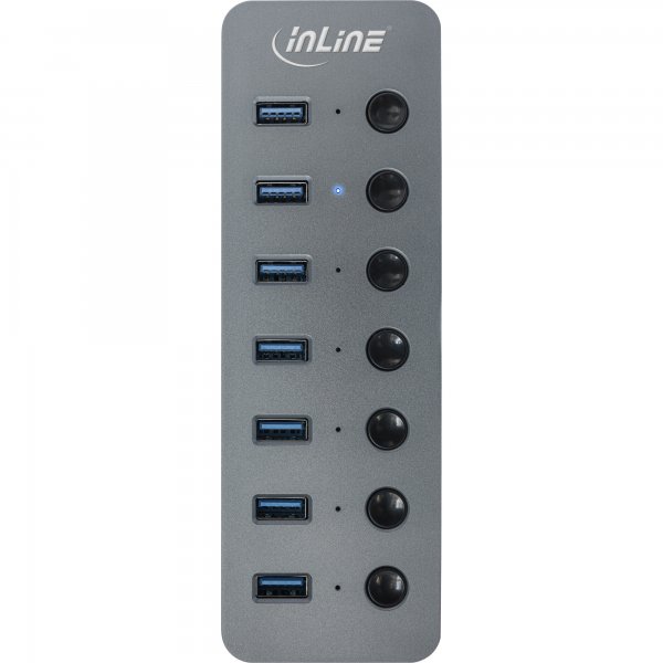 InLine USB 3.2 Gen.1 hub - 7 porte - con interruttore - alluminio - grigio - con PSU