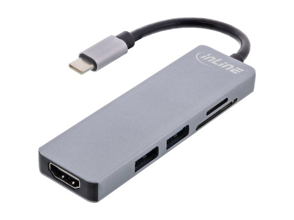 InLine Multi-hub USB 3.2 Gen.1 - 2x USB-A - HDMI 4K/30Hz - lettore di schede - alu