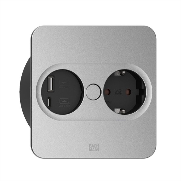 Bachmann TWIST 2 1xCEE7/3 1xUSB A/C 22W silber eckig - Accessori per l'alimentazione