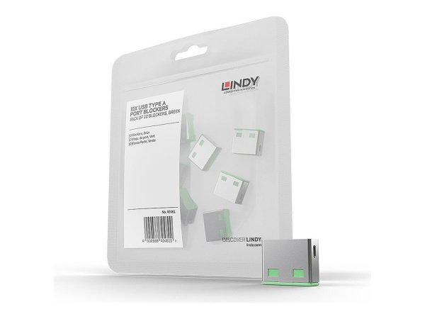 Lindy 40461 - Bloccaporte - USB tipo A - Verde - Acrilonitrile butadiene stirene (ABS) - 10 pz - Sac