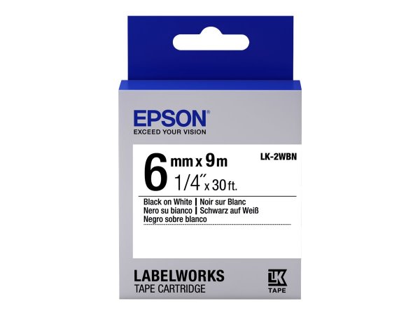 Epson Nastro fondo Standard Bianco per testo Nero 6/9 LK-2WBN - Nero su bianco - Giappone - LabelWor