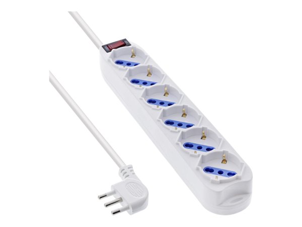 InLine Striscia di prese ITALIA - 6 vie - con interruttore - 1,5 m - bianco