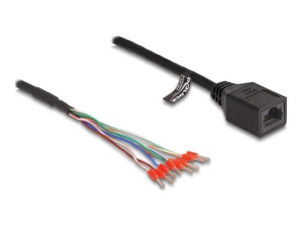 Delock Cavo da RJ45 femmina a capicorda Cat.5e da 50 cm nero - 0,5 m - Cat5e - RJ-45 - Nero