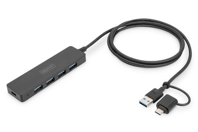 DIGITUS Hub USB 3.0 - 4 porte - Slim Line - USB 3.2 Gen 1 (3.1 Gen 1) Type-A + Type-C - USB 3.2 Gen