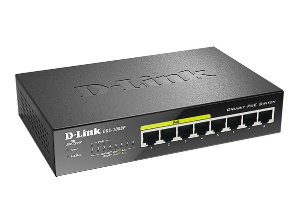 D-Link DGS-1008P/E - Non gestito - L2 - Gigabit Ethernet (10/100/1000) - Full duplex - Supporto Powe