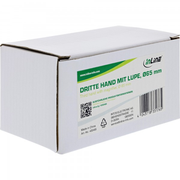 InLine Terza mano con lente d'ingrandimento e clip a coccodrillo - 2,5x