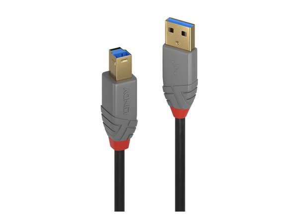 Lindy 36743 - 3 m - USB A - USB B - USB 3.2 Gen 1 (3.1 Gen 1) - 5 Gbit/s - Nero - Grigio