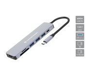 Conceptronic DONN19G - Cablato - USB 3.2 Gen 1 (3.1 Gen 1) Type-C - 100 W - Grigio - MicroSD (TransF