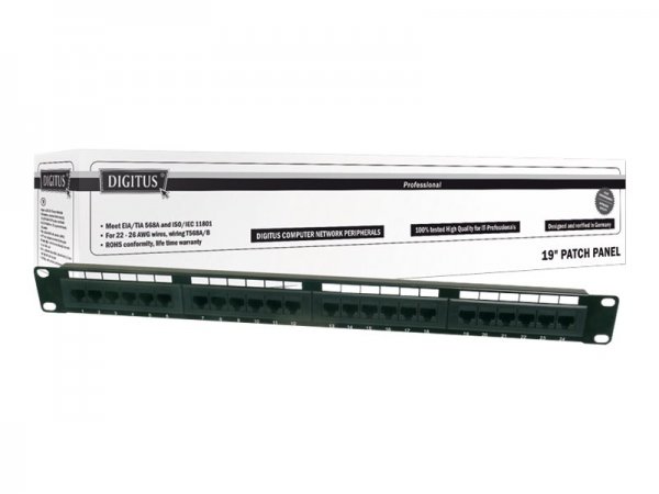 DIGITUS Pannello Patch Classe E - CAT 6 - RJ-45 - Cat6 - Nero - Montaggio a rack - 1U - LSA