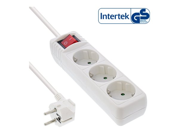 InLine Multipresa 3x Shucko - con interruttore - bianco - cavo 3m,
