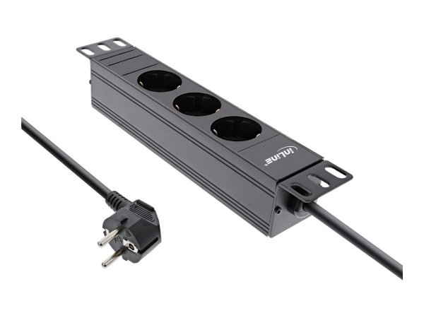 InLine 10" PDU - contatto di protezione a 3 vie - senza interruttore - 2m - nero