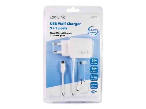 LogiLink USB Steckdosenadapter+Micro-USB-Kabel 2 x Port - Caricabatteria