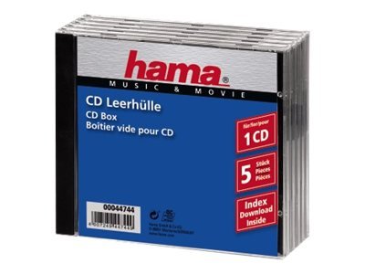 Hama Custodia per CD - 5 pz. - Custodia a conchiglia a C - 1 dischi - Nero - Trasparente - Polistiro