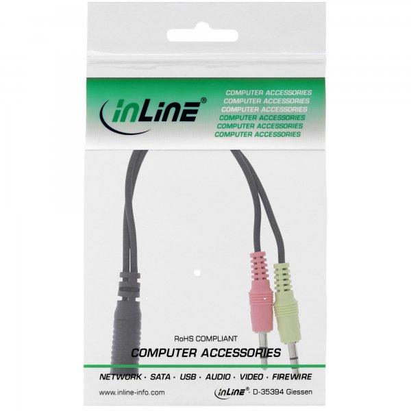 InLine Cavo Audio Y 2x Jack 3,5mm M a Jack 3,5mm F - 0,15m - 4pin OMTP