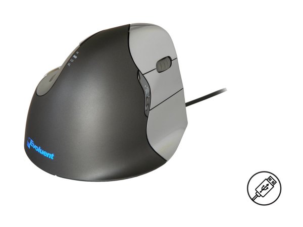 Bakker Evoluent4 - Mano destra - Design verticale - Laser - 2600 DPI - Nero - Grigio - Argento