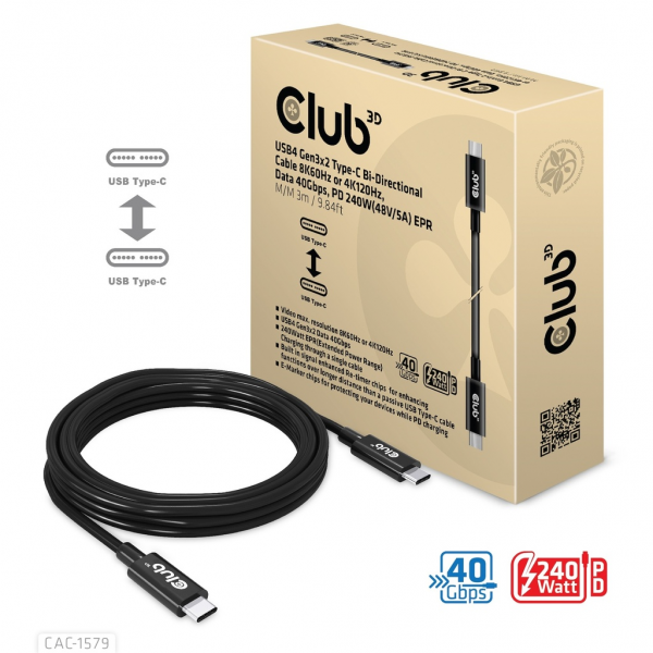 Club 3D Kabel USB 4 Typ C PD 240W 8K 40Gbps - Cavo - Digitale/dati