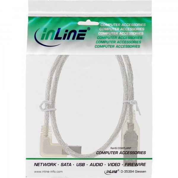 InLine Cavo USB 2.0 A maschio / B maschio - trasparente - Angolato Sinistra - 5m