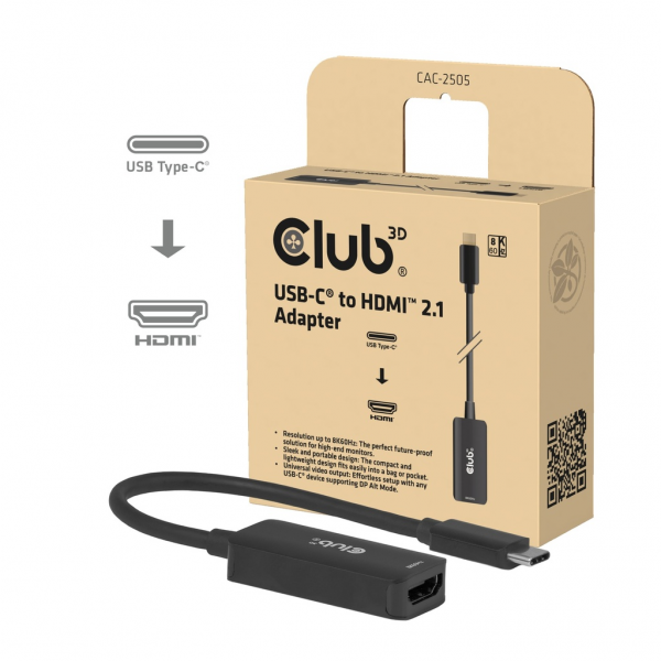 Club 3D Adapter Usb Typ C> HDMI 2.1 8K HDR10 DP1.4 St/Bu retail - Adattatore - Digitale/dati