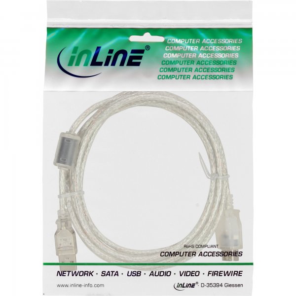 InLine Cavo USB 2.0 A maschio/A femmina - Ferrite - prolunga - trasparente - 1m