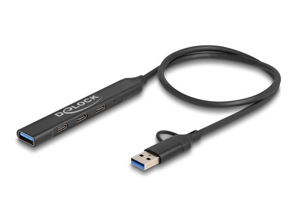 Delock Slim USB Hub mit Type-C oder Typ-A zu 3 x 5 Gbps+ 1