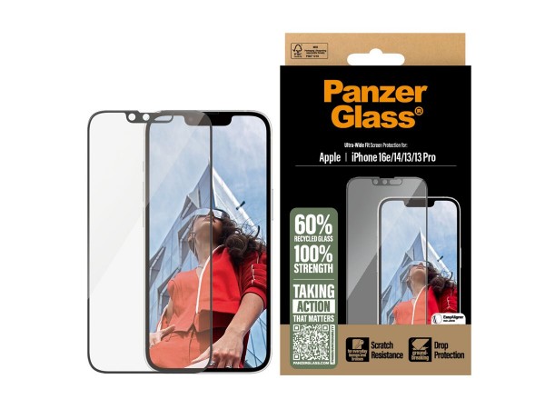 PanzerGlass Screen Protector iPhone 16e/14/13/13 Pro Ultra-Wide Fit